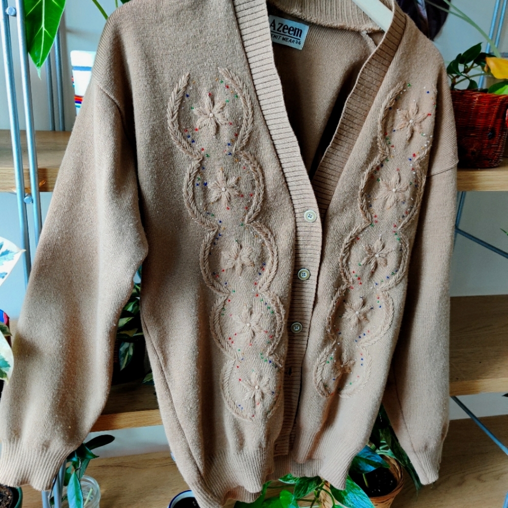Vintage Beaded Embroidered Knit Cardigan